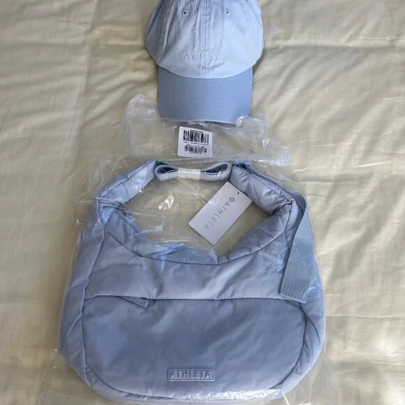 ATHLETA Gossamer Blue All About Small Crossbody Hobo Bag with Bonus Hat😍 - Picture 1 of 7